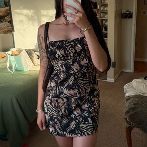 Free People Kerri midnight combo Black pink floral print mini dress backless S